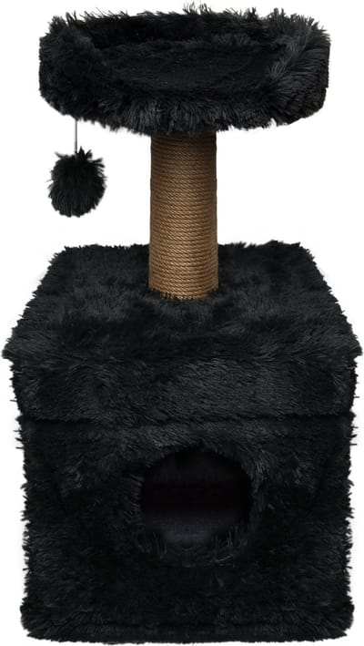 Topmast Krabpaal Fluffy Lima - Antraciet - 39 x 39 x 72 cm - Made in EU - Krabpaal voor Katten - Met Kattenhuis - Sterk Sisal Touw
