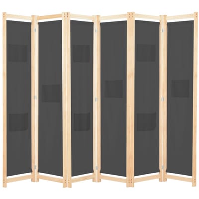 vidaXL - Kamerscherm - met - 6 - panelen - 240x170x4 - cm - stof - grijs