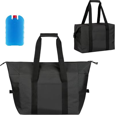 Grote Koeltas met Isolatie, Vouwbare Winkeltas en Herbruikbare Koeltas voor Kamperen, Picknicken en Voedseltransport (Zwart)