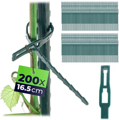 KADAX plantenbinders 16.5 cm, 200 stuks verstelbare plantenclips van kunststof, kabelbinders voor planten, klimsteunen & tuin, ideaal voor tomaten, komkommers & kamerplanten
