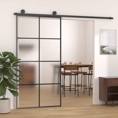 vidaXL - Schuifdeur - 102,5x205 - cm - aluminium - en - ESG-glas - zwart