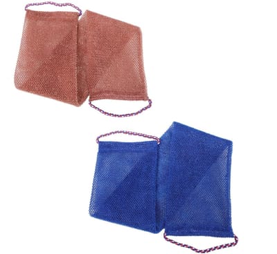 African net sponges-afrikaanse spons-net sponges-2pack snel schuimend, ruwe reiniging, lichtgewicht en gemakkelijk te gebruiken - Donkerblauw, bruin-75 x 14 x 0,5 cm
