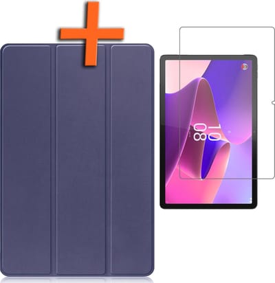 Hoesje - Geschikt voor Lenovo Tab P11 Pro - Met Screenprotector - Trifold Bookcase - Hard Cover Case - Met Uitsparing Geschikt voor Lenovo Pen - Hardcover Book - Tablet Hoes - Donkerblauw
