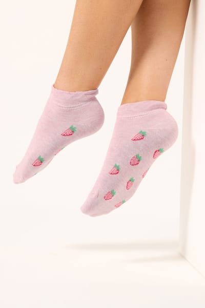 Yours 4Pack Grijze Sneakersokken Met Fruitprint Size 37-40