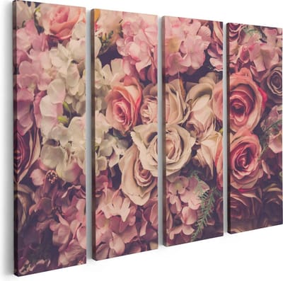 Artaza Canvas Schilderij Vierluik Roze Rozen Achtergrond - Retro - Bloemen - 80x60 - Foto Op Canvas - Canvas Print