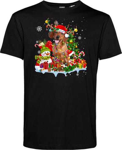 T-shirt Kerst Teckel | Foute Kersttrui Dames Heren | Kerstcadeau | Kerstpakket | Zwart | maat XS