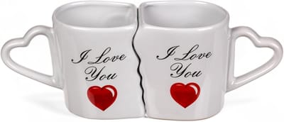 Koffiemokken set - Liefdesbekers - Warme dranken - Hartjesvorm hengsel - 300 ml - Wit