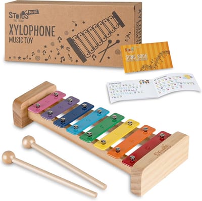 Houten Xylofoon - Muziekinstrument Kinderen - Muziek Maken - 8 Regenboog Toetsen - 25 x 12 x 5 cm - Multicolor