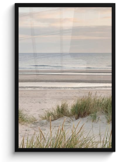 Poster in lijst - Fotolijst 60x90 cm - Posters - Zandstrand - Bewolkt - Duinen - Posterlijst zwart - Decoratie - Wanddecoratie woonkamer - Muurdecoratie slaapkamer