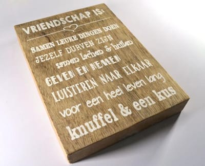 Wandborden Hout Spreukbord "Vriendschap is" Woondecoratie Cadeau Verjaardag