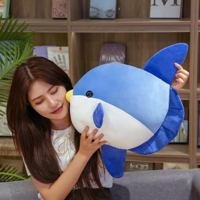 1 Stuks 3550Cm Kawaii Zonvis Pluche Speelgoed Grappige Poppen Gevuld Zacht Dier Vis Kussen Woondecoratie Voor Kinderen Meisjes Slaapcadeau 35CM blue