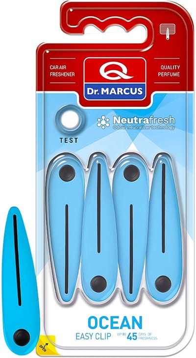 Dr. Marcus Easy Clip Ocean luchtverfrisser met neutrafresh technologie - Autogeurtje voor in de auto - Tot 45 dagen geurverspreiding - 4 clips voor 4 sterktes