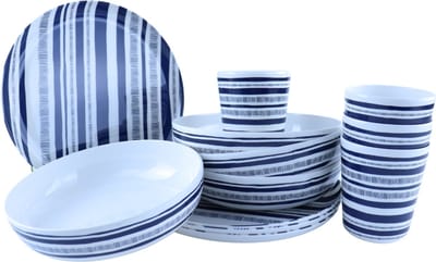 OTIX Melamine Serviesset - 12-Delig - Dinerborden - Soepkommen - Drinkglazen - Camping Servies - Limonadeglazen - Gestreept - STRIPES