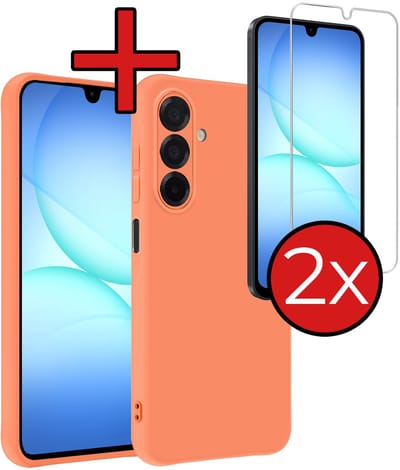 Hoesje - Met 2x Screenprotector - Geschikt voor Samsung Galaxy A17 - Sterk & Shockproof - Telefoon Hoes - Back Cover - Siliconen Case - Telefoonhoes - Perzik