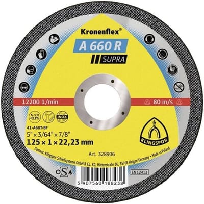 Klingspor 328906 328906 Doorslijpschijf recht 125 mm 25 stuk(s) RVS