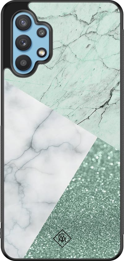 Casimoda® hoesje - Geschikt voor Samsung Galaxy A32 5G - Minty Marmer Collage - Zwart TPU Backcover - Marmer - Mint