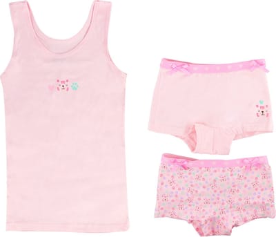 Funderwear meisjes setje Tiger - Onderbroek & Hemdje - Boxershorts - Roze - Groen - Paars - 110