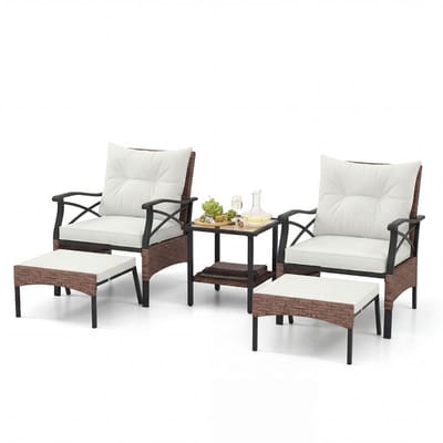 Balkonset 4 personen - Tuinset - Bistroset - Grijs / Donkergrijs / Beige - 5 delig - Tuintafel en 4 stoelen - 4 personen - Gecoat metaal