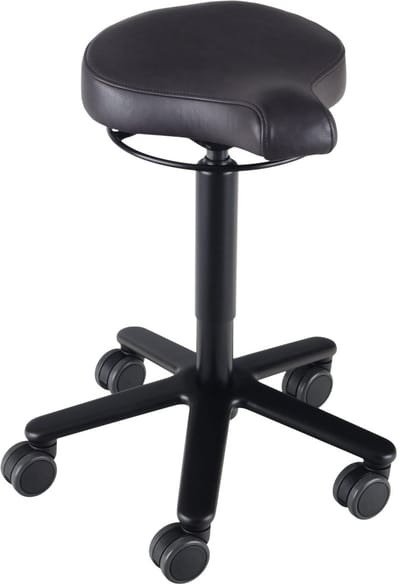 Biker zadelkruk leer Ebony- zwarte gaslift en kruispoot - leder bekleding – kleur Ebony