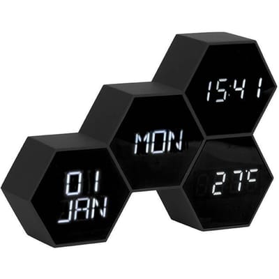 Karlsson Wekker Six in the Mix - Rubberized Zwart - 17,5x12x4,5cm - Scandinavisch - Wekker voor slaapkamer - Wekkers