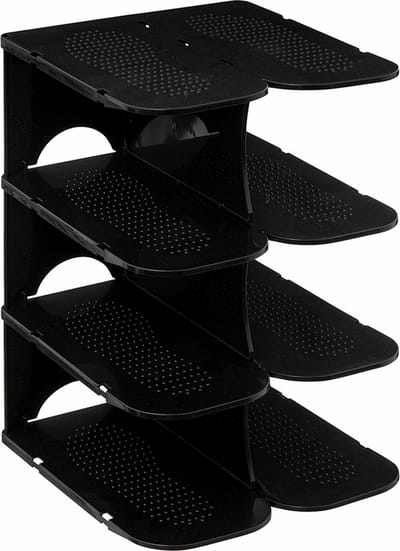 5Five Schoenenrek verticaal - stapelbaar - zwart - kunststof - 27 x 25 x 38 cm - voor 4x paar schoenen - ruimtebesparend/opbergruimte