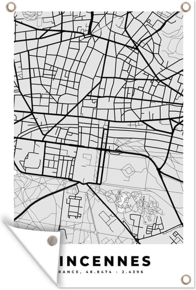 Muurdecoratie Kaart – Stadskaart – Frankrijk - Vincennes - Plattegrond - 120x180 cm - Tuinposter - Tuindoek