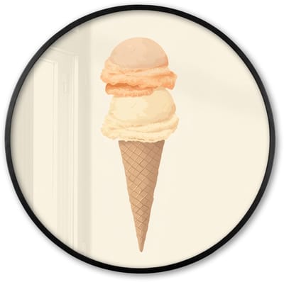 Poster in lijst Rond - Fotolijst 60x60 cm - Posters - Minimalistisch - Schepijs - Hoorntje - Beige - Ronde posterlijst zwart - Decoratie - Wanddecoratie woonkamer - Muurdecoratie slaapkamer