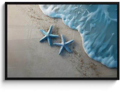 Poster in lijst - Fotolijst 120x80 cm - Posters - Zeesterren - Zand - Zee - Blauw - Posterlijst zwart - Decoratie - Wanddecoratie woonkamer - Muurdecoratie slaapkamer
