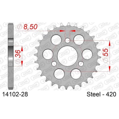 Stalen tandwiel Afam 420 28 dents
