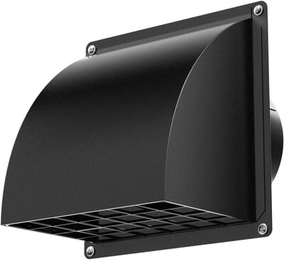 Weerbestendige ventilatierooster 100 mm met geïntegreerde terugslagklep voor afzuiging, geschikt voor wasdrogers en keukens, diameter 15.5 x 15.5 cm, optimale luchtcirculatie en wandmontage