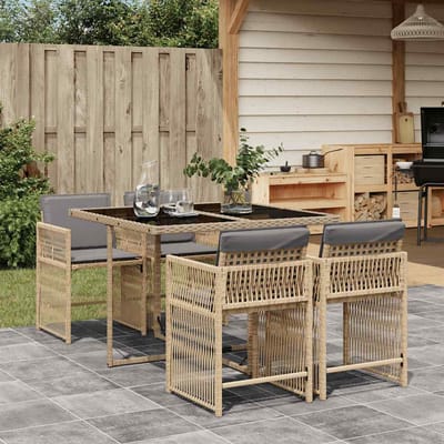 vidaXL - 5-delige - Tuinset - met - kussens - poly - rattan - gemengd - beige