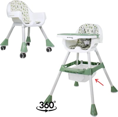 Mobiclinic Forest - Kinderstoel - Multifunctionele - 2 in 1 - Met wielen - Verstelbaar in 3 hoogtes - Tot 35 kg - 6 Maanden tot 3 jaar - Babystoel - Blad en opbergruimte - Evolutief - Witgroen