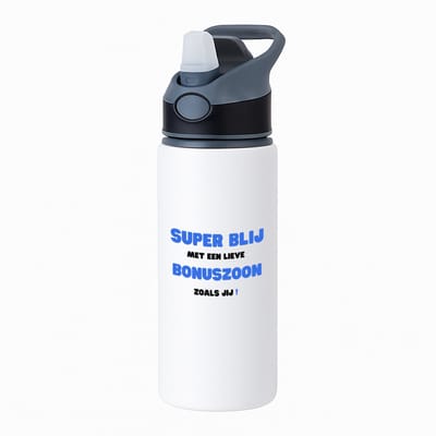 Hacebo® - super blij met een lieve bonuszoon zoals jij waterfles met rietje zwart - Zoon - de liefste bonuszoon - verjaardag - cadeautje voor zoon - zoon artikelen - kado - geschenk - water fles - 650ML