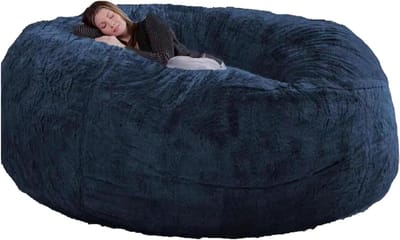 Zitzakhoes voor Volwassenen - Zitzakhoes Zitzak - Ontspannen en Loungen - Superzacht Imitatiebont - 7FT - Donkerblauw