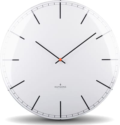 Huygens - Dome45 Index - Wit - Wandklok - Stil - Quartz uurwerk