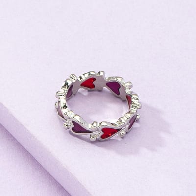 1pc Bague Simple, Mignonne, Adorable Style Européen et Américain en Alliage Métallique Cœur Rouge Transparent Coulant, Bague Saint-Valentin en Forme de Cœur Rouge one-size