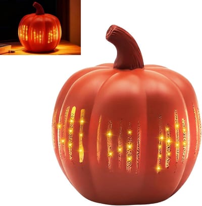 Decoratieve pompoenverlichting voor Halloween en herfstdecoratie - binnen en buiten te gebruiken - fonkelende sterrennacht - glazen windlicht met pompoenmotief