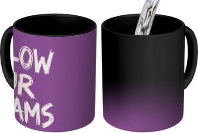 Magische Mok - Foto op Warmte Mokken - Koffiemok - Follow your dreams - Paars - Penseeltextuur - Magic Mok - Beker - 350 ML - Theemok - Mok met Tekst