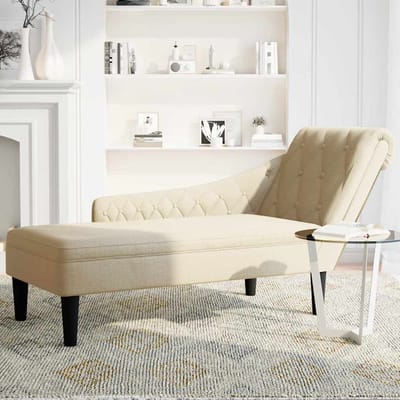 vidaXL - Chaise - longue - met - kussen - en - rechterarmleuning - stof - crèmekleurig