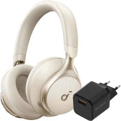 Soundcore Space One Crème + BlueBuilt Quick Charge Oplader met Usb A Poort 18W Zwart
