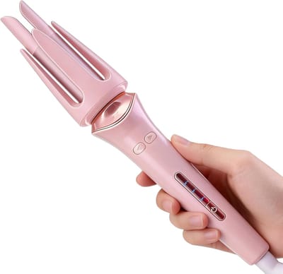Automatische haarkruller, 3,17 cm (1,25 inch) met dubbele groeven, 3 temperaturen, roterende krultang voor beach waves, geschikt voor kort en lang haar, draagbaar, dubbele spanning en lichtgewicht voor op reis