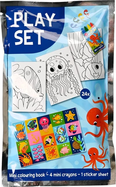 Traktatiesetje Dino: Kleurboekje, Waskrijtjes & Stickervel