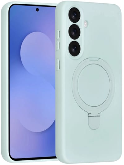 Backcover Hoesje Geschikt voor: Samsung Galaxy S25 Volledig Dekkende Schokbestendige Siliconen Backcover met Ringstandaard – 360° Bescherming - Mint Green