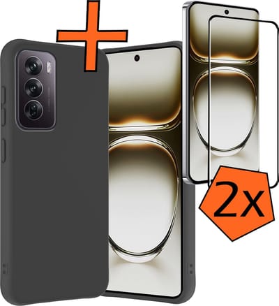 Hoes - Met 2x Screenprotector - Geschikt voor OPPO Reno 12 - Sterk & Shockproof - Back Cover - Siliconen Case - Telefoon Hoes - Zwart