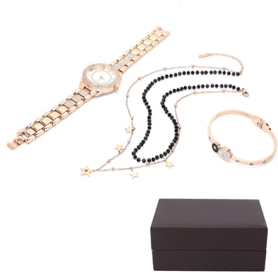 Dames Sieradenset Horloge Armband Ketting Vrouw Vriendin Jubileum Verjaardagscadeau Roségoud