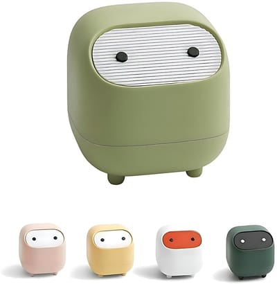 Klein bureauprullenbakje met deksel, schattig miniprullenbakje met een afvalbakje dat van bovenaf gevuld kan worden, geschikt voor bureaus en salontafels (lichtgroen).