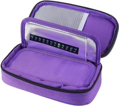 Isothermische koeltas voor insuline - Medische organizer met 2 ijspakketten, 20,5 x 10 cm (paars)