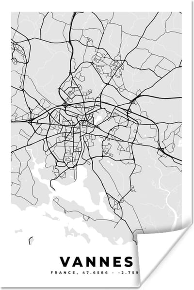 Poster Stadskaart – Frankrijk – Kaart – Vannes – Plattegrond - 120x180 cm XXL