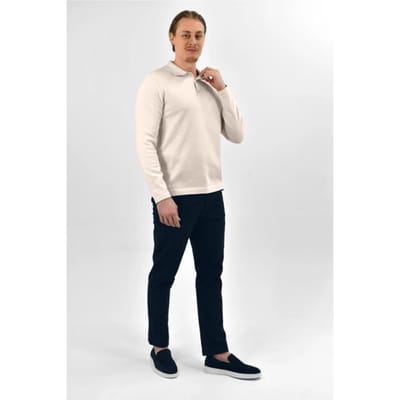Vercate - Luxe Heren Poloshirt - Polo Met Lange Mouwen - Off White / Gebroken Wit - Regular Fit - Knit / Knitted - Maat XXL