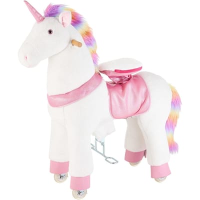 Cheval à bascule, Jouets de licorne à monter pour enfants, Pas de piles requises, Roues lisses avec anneau anti-basculement, Siège surélevé amélioré, Poignées, Robuste